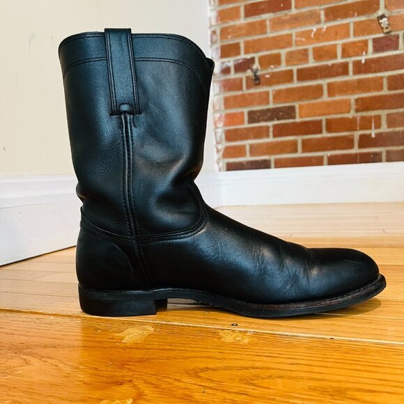 Vintage Frye Boots Western Cowboy Black Leather Roper Size 12 M US Mens - Picture 2 of 16
